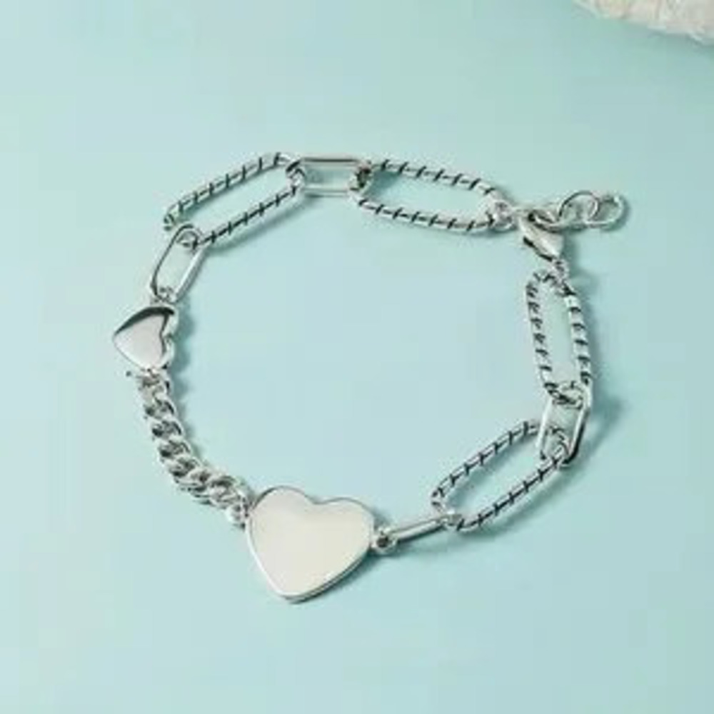 Heart Sterling Silver Link Chain Bracelet 7
